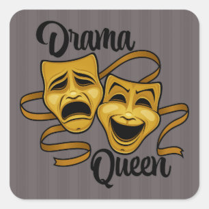 Gold Comedy And Tragedy Theatre Masks Drama Queen Square Sticker