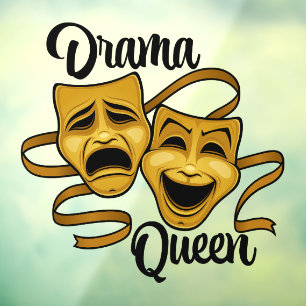 Gold Comedy And Tragedy Theatre Masks Drama Queen Window Cling
