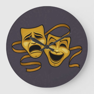 Gold Comedy And Tragedy Theatre Masks Large Clock