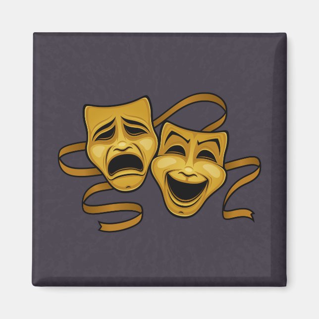 Gold Comedy And Tragedy Theatre Masks Magnet (Front)