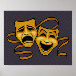 Gold Comedy And Tragedy Theatre Masks Poster
