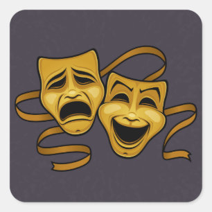 Gold Comedy And Tragedy Theatre Masks Square Sticker
