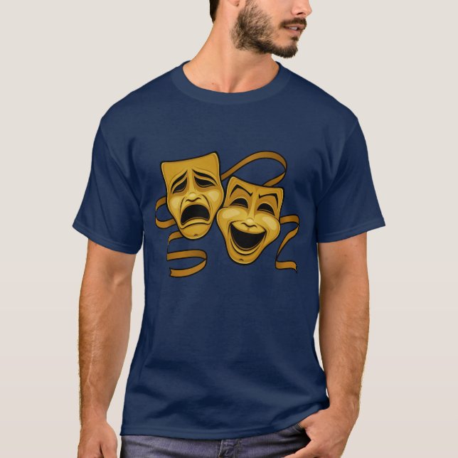 Gold Comedy And Tragedy Theatre Masks T-Shirt (Front)