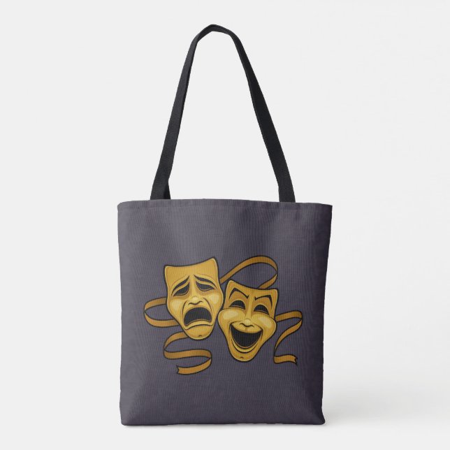 Gold Comedy And Tragedy Theatre Masks Tote Bag (Back)