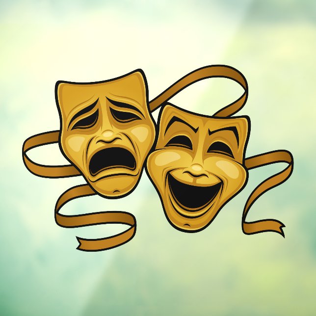 Gold Comedy And Tragedy Theatre Masks Window Cling (Sheet 3)