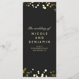 Gold Comfetti Dots Elegant Black Wedding Programs Programme