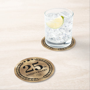 Gold Commemorative 25th Anniversary Business Logo Round Paper Coaster