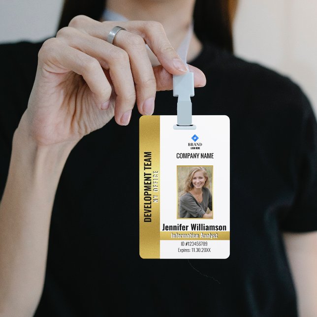 Gold Company Security QR Code Employee Photo ID ID Badge (Creator Uploaded)