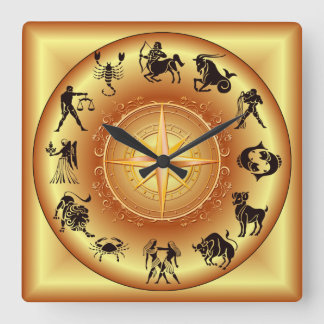Gold Compass Zodiac ~ Astrological Signs ~ Square Wall Clock