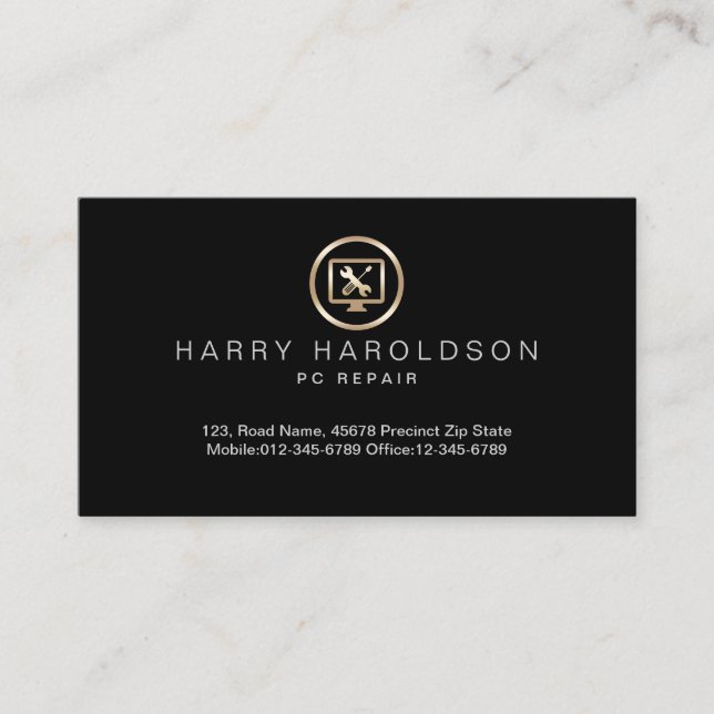 Gold Computer Tools Icon PC Repair Business Card (Front)