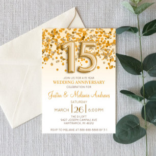 Gold Confetti 15th Wedding Anniversary Invitation