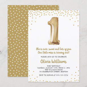 Gold Confetti 1st Birthday Party First Birthday Invitation