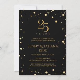 Gold Confetti 25th Wedding Anniversary Invitation