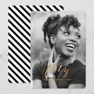 Gold Confetti 40th Fortieth Birthday Photo Invitation