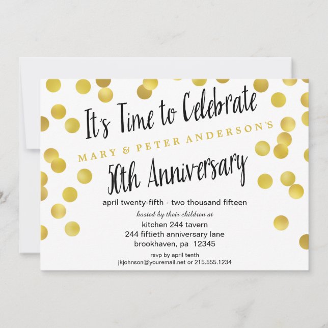 Gold Confetti 50th Anniversary Party Invitations (Front)