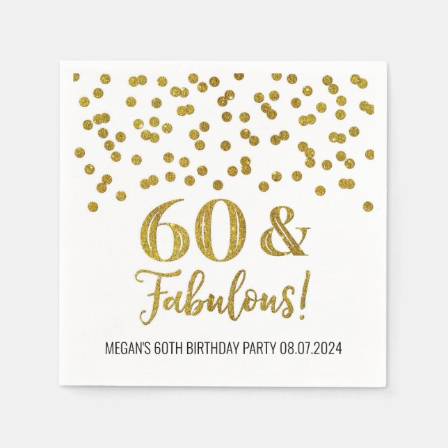 Gold Confetti 60 & Fabulous Birthday Napkins (Front)