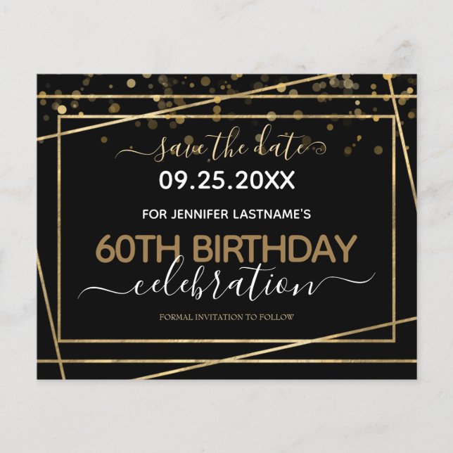 Gold Confetti 60th Birthday Save the Date Flyer (Front)