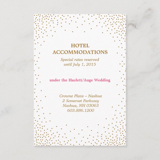 GOLD CONFETTI accommodations card (Front)