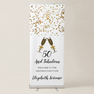 Gold Confetti And Champagne White 50th Birthday Retractable Banner