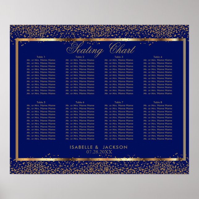 Gold Confetti and Dark Blue - 8 Seating Chart (Front)