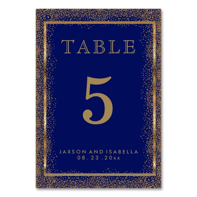 Gold Confetti and Dark Blue - Table Card (Front)