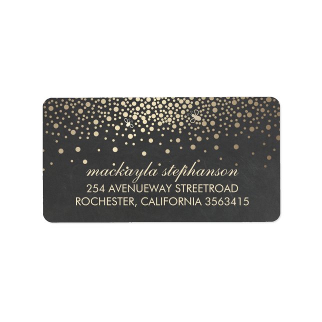 Gold Confetti and Fireflies Chalkboard Wedding Label (Front)