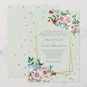 Gold Confetti and Flowers Wedding Invitation