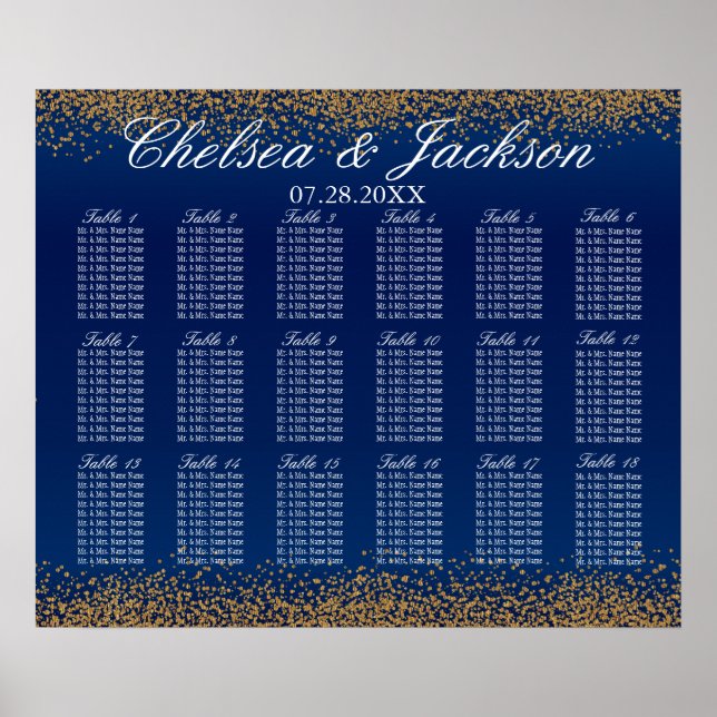 Gold Confetti and Navy Blue -18 Seating Chart (Front)