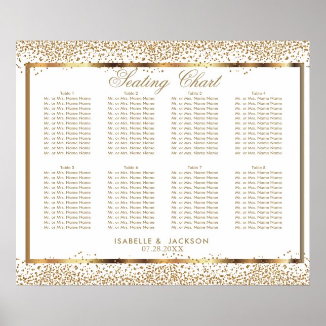 Gold Confetti and White - 10 Seating Chart (Front)