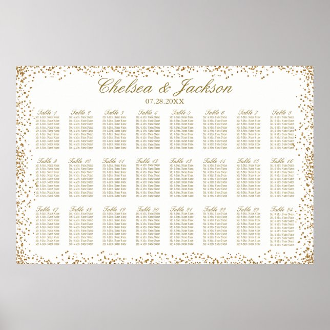 Gold Confetti and White - 24 Seating Chart (Front)