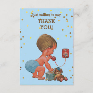Gold Confetti Baby Boy on Phone Thank You Card
