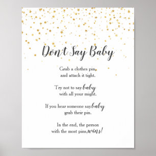 Gold Confetti Baby Shower Don't Say Baby Game Sign
