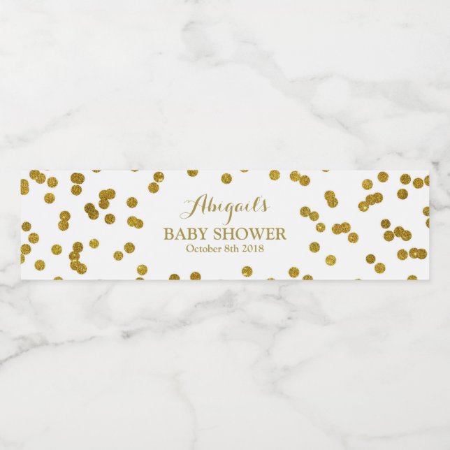 Gold Confetti Baby Shower Water Bottle Label (Single Label)