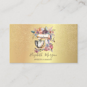 Gold Confetti Bakery Floral Mixer Business Card