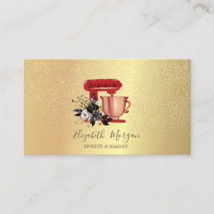 Gold Confetti Bakery Floral Red Mixer Business Card