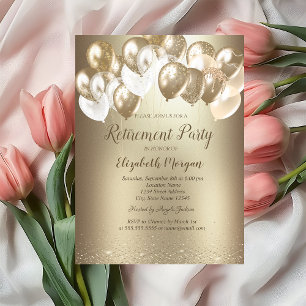 Gold Confetti Balloons Gold Metallic Retirement  Invitation