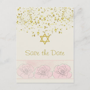 Gold confetti Bat Mitzvah Save the Date Postcard