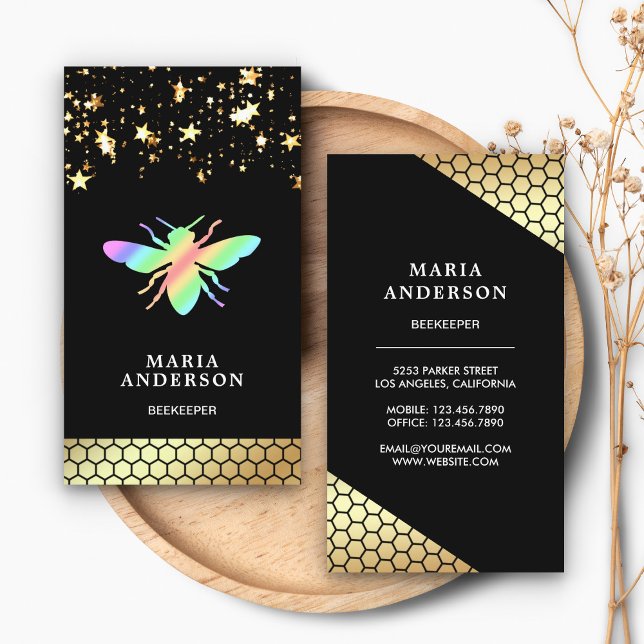 Gold Confetti Beehive Rainbow Honey Bee Beekeeper Business Card (Creator Uploaded)