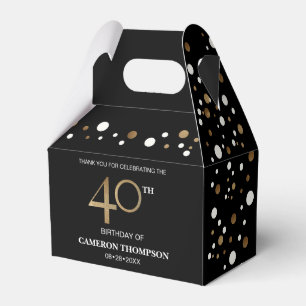 Gold Confetti Black 40th birthday Favour Box
