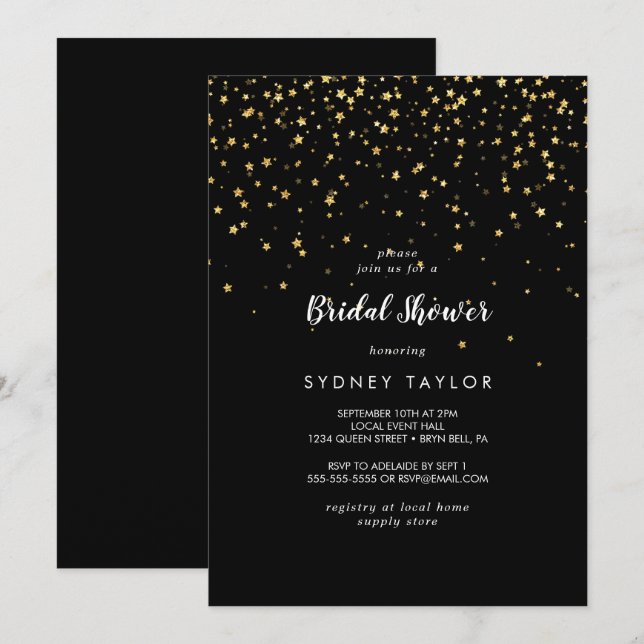 Gold Confetti | Black Bridal Shower Invitation (Front/Back)