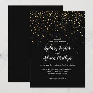 Gold Confetti   Black Casual Wedding Invitation
