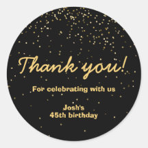 Gold Confetti Black Circle Birthday Thank You