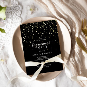 Gold Confetti Black Engagement Party Gold
