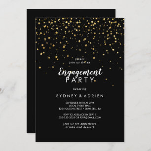 Gold Confetti Black Engagement Party Invitation