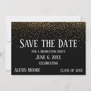 Gold Confetti Black Graduation Party Save the Date Invitation