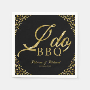 Gold Confetti Black I Do BBQ Engagement Party Napkin