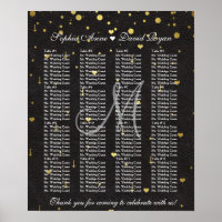 Gold Confetti Black Leather Wedding Seating Chart