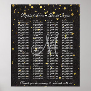Gold Confetti Black Leather Wedding Seating Chart