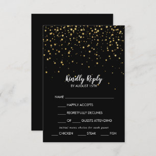 Gold Confetti   Black Menu Choice Wedding RSVP 