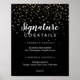 Gold Confetti Black Signature Cocktails Sign